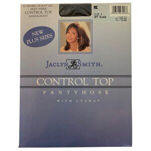 Jaclyn Smith Control Top Pantyhose Plus Sz F 2X Off Black Silky Sheer Sandalfoot